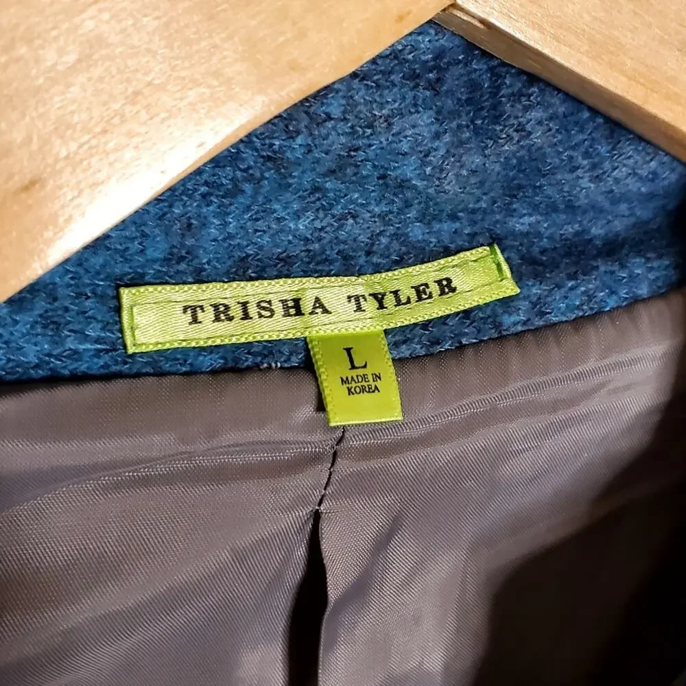 Trisha Tyler blue/green and grey button up lightweight blazer jacket Size Large